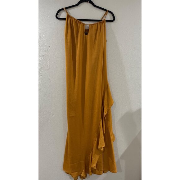 Banana Republic Dress Womens elegant RUFFLE MAXI Golden Grass size Small - Picture 3 of 9